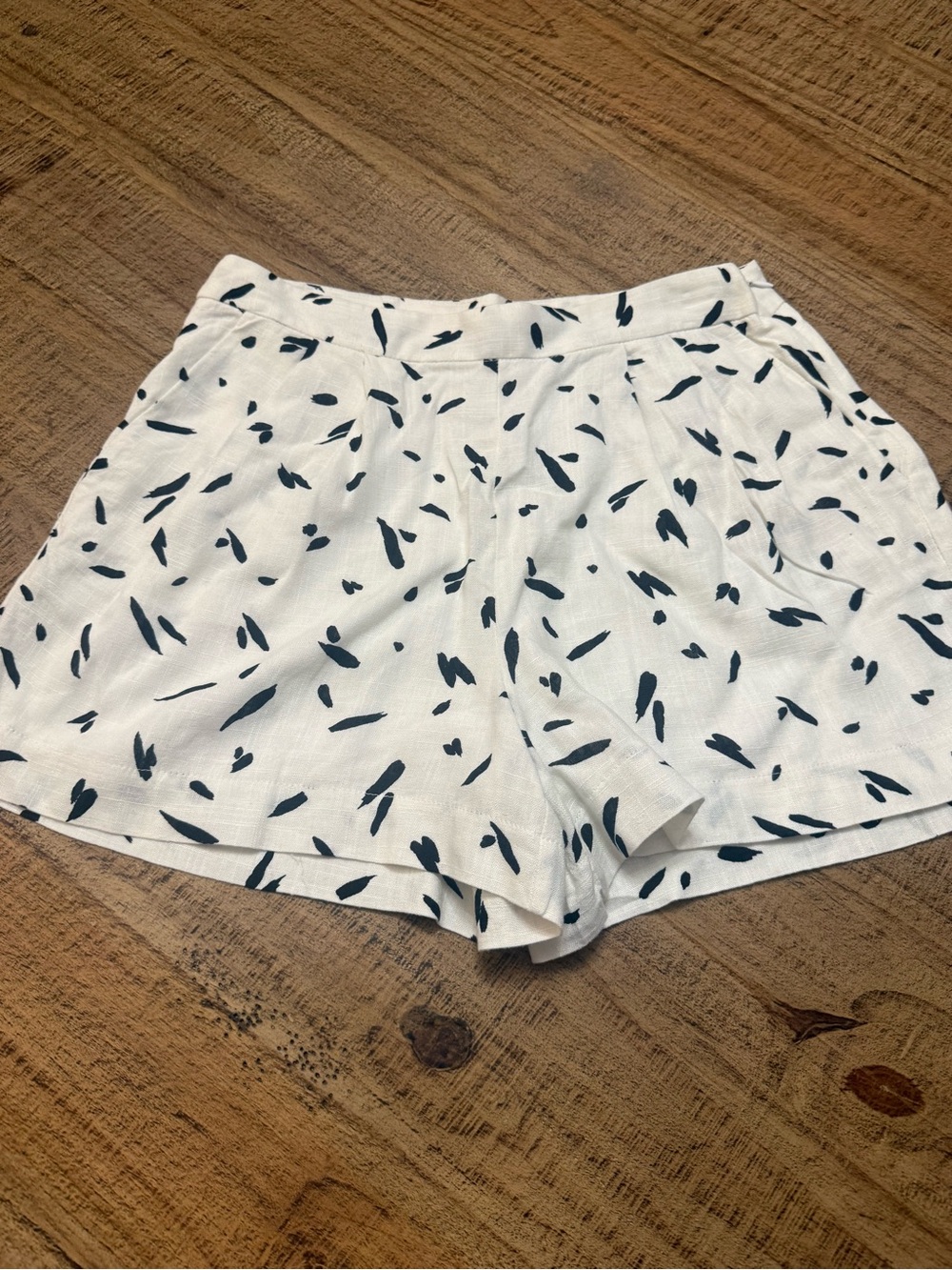 Blush High-Waist White Shorts with Navy Abstract Spot Print